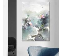 Modern Art Wall Misty Lotus Flower Wall Art 100% Hand Painted Oil Paintings On Canvas Frameless Original Texture Artwork For Living Room 80X100Cm(32X40Inch)