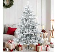 Modern Artificial Hinged Christmas Tree, 150 cm Snow Flocked White PVC, Lifelike Tips, Foldable Metal Stand, for Indoor & Sheltered Outdoor Use