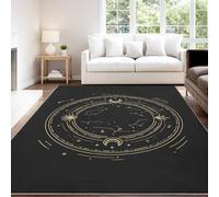 Modern Artistic Dynamic Abstract Energetic Area Rug 150 x 210 cm Washable Rugs Carpet Indoor Non-Slip Floor Mat Black Gold Texture Celestial Bodies Floor Carpet for Teen Bedroom
