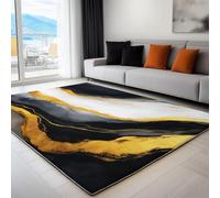 Modern Artistic Marble Lines Rug Living Room, Soft Short-Pile Black Rugs for Bedroom, Anti Slip, 80 x 150 cm, Thin Carpets for Dining Rooms, Offices, and Kids' Playrooms
