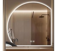 Modern Asymmetrical Anti-Fog Mirror LED Bathroom Makeup Mirrors Wall Mount 3 Colors Lighted Backlit for Bedroom, Entryway, Living Room(Right Cut,90cm/36in)