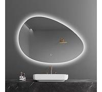Modern Asymmetrical LED Bathroom Mirror, 3-Colour Dimmable Backlit, Wall-Mounted Vanity Mirror, Irregular Oval Shape for Modern Bathrooms/Living Rooms, 45x65cm/17.7x25.6in