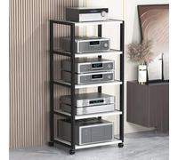 Modern Audio Rack Stand Tower Mobile Corner TV Stand with Storage Shelves Floor-Standing Media Shelving Unit for Living Room Gaming Setup Office Bedroom.