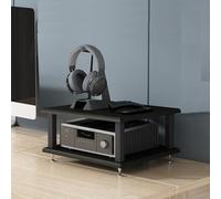 Modern Audio Rack with Open Storage, Floor-Standing Media Cabinet for Home Theater, Stereo CD Player Stand with Foot Pads, Black 40x35x22cm, Stylish Media Storage Solution.