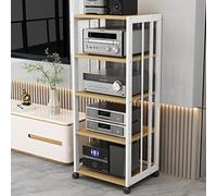 Modern Audio Stand with Movable Record Player Shelf 5Tier Hifi Rack & Media Storage Cabinet for Gaming Consoles Stylish White & Light Walnut Finish
