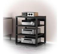 Modern Audio/Video Stand4Shelf AV Console for Home/Office Gaming & Theater Open Storage Rack for Stereo Components Black (50x40x69.5 cm)