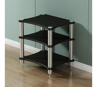 Modern AV Media Stand Corner Shelf, 2/3/4 Tiers Audio Rack, Floor-Standing Open Storage Cabinet, Stainless Steel Design with Shock-Absorbing Feet - Black (60x48x10cm)
