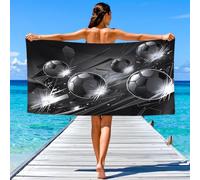 Modern Avant-Garde Beach Towel, Quick Dry Sand Free Lightweight Microfibre Beach Towels for Swimming Travel Holiday, Energetic Sport Athletic Theme Grey Football Towels 150 x 80 cm