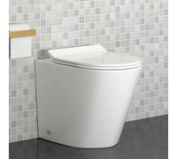 Modern Back to Wall Rimless Toilet Pan Gloss White Ceramic Round Shape with Slim Soft Close Seat - Cesar