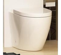 Modern Back to Wall Rimless Toilet Pan Gloss White Ceramic Round Shape with Soft Close Seat - Abacus