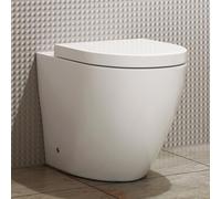 Modern Back to Wall Rimless Toilet Pan Gloss White Ceramic Round Shape with Soft Close Seat - Abacus