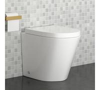 Modern Back to Wall Rimless Toilet Pan Gloss White Ceramic Round Shape with Soft Close Seat - Cesar