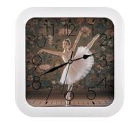 Modern Ballerina Dance Square Wall Clock Quality Silent Non-Ticking Square Wall Clocks Quiet Desk Clock Decor White Wall Clocks for Living Room Bedroom Kitchen Home
