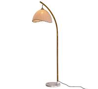 Modern Bamboo Art Floor Lamp - Vintage Tall Standing Lamp with Weaving Lampshade, Marble Base, Zen Design for Artistic Home Decor - Warm Light