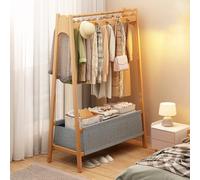 Modern Bamboo Coat Rack Stand Floor Standing Cloak Rack with Hooks & Storage Basket Shelf Simple Stylish nizer for Hallway Entryway Bedroom Bathroom Office