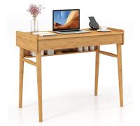Modern Bamboo Computer Desk Study Writing Desk Workstation W/2 Drawers COSTWAY Natural One Size