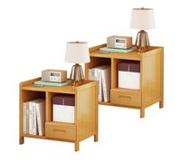Modern Bamboo Nightstand with Drawers and Open Shelf Set of 2 for Bedroom or Living Room Space Saving and Natural Design