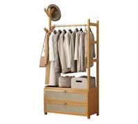 Modern Bamboo Open Wardrobe Free Standing Clothes Rack with Drawers Space Saving Garment nizer for Bedroom Stylish Small Wardrobe Solution