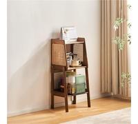 Modern Bamboo Rattan Corner Bookcase - A-Leg Stability, Multilevel Open Shelf Storage Cabinet for Living Room, Stylish Home Organization, Space-Saving Design