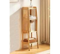 Modern Bamboo Rattan Corner Bookcase - Open Shelf Storage Cabinet with A-Leg Stability, Multilevel Organizer for Living Room, Stylish Home Decor & Space-Saving Solution