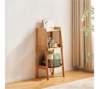 Modern Bamboo Rattan Corner Bookcase - Open Shelf Storage Cabinet with A-Leg Stability, Multilevel Organizer for Living Room, Stylish Home Décor, Space-Saving Design