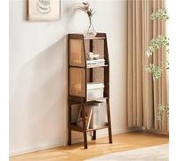 Modern Bamboo Rattan Corner Bookcase - Stylish Open Shelf Storage Cabinet with A-Leg Stability, Multilevel Design for Living Room Organization and Décor