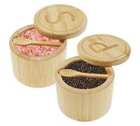 Modern Bamboo Salt and Pepper Bowl, Magnetic Swivel Lid, 9 x 9 x 7 cm, 2 Count Spice Jar