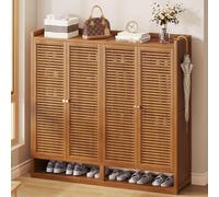 Modern Bamboo Shoe Cabinet with Louvered Doors - Large Freestanding Shoe nizer for Entryway Hallway & Bedroom Storage A-117 (32 * 110cm)