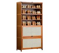Modern Bamboo Shoe Cabinet with Rattan Doors 8-Tier Flip Shoefor Entryway Hallway Bathroom & Kitchen StoGreen Sto Solut