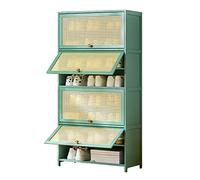 Modern Bamboo Shoe Cabinet with Rattan Doors 8-Tier Shoefor Entryway Hallway Bathroom & KitchenFlip Sto Rack Space-Saving Green Design