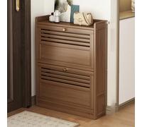 Modern Bamboo Shoe Storage Cabinet - Slimline Entryway Cupboard with 2/3 Flip Drawers, Tall Rattan Sideboard for Hallway, Narrow Design for Small Spaces, Stylish Shoe Organizer.