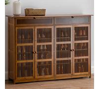 Modern Bamboo Shoe Storage Cabinet with Adjustable Shelves Wooden Shoe Rack with Grille Doors Open Bottom Design for Hallway & Entryway Stylish Home Organization