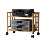 Modern BambooRack - Adjustable AV Stand with Movable Shelves, Open-Ended Ste Cabinet, 2-Tier TV Stand for Home Entertainment (55x38x77CM)