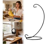 Modern Banana Hanger-Fruit Hanger Tree Stand with Stainless Steel Hook to Keep Bananas Fresh for Kitchen Countertop (Black_B)