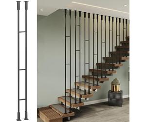 Modern Banister RailsStylish Indoor Stair Railing System with Metal Balusters & Square Columns Ceiling/Floor Mount il Posts Included Black (1 Pc H105cm/3.4ft)