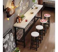 Modern Bar Height Pub Table Set - Stylish Wooden Dining Table with Footstool for Kitchen & Cafe - White & Black Finish, 140x30x105cm - Perfect for Dining Room