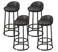 Modern Bar Stool Set of 4, 73cm High, Upholstered in Black Synthetic Leather, Metal Frame with Backrest and Footrest, Ideal for Kitchen Island and Dining Room.