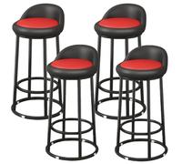 Modern Bar Stool Set of 4, 73cm Tall, Upholstered in Synthetic Leather, Metal Frame with Backrest and Footrest, Perfect for Kitchen Island and Dining Room (Black Red)