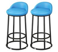 Modern Bar Stools Set of 2, 73 cm High, Upholstered in Synthetic Leather, Metal Frame with Backrest and Footrest, Ideal for Kitchen Island and Dining Room (Blue)