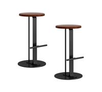 Modern Bar Stools Set of 2, Backless Solid Wood with Metal Base, Round Kitchen Island/Dining Room/Pub Chairs, Stylish Black Bar Seating for Home Decor
