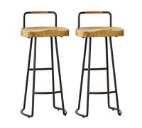 Modern Bar Stools Set, Solid Wood Bar Stools with Low Back and Metal Base, Set of 2 Tall Dining Stools, Kitchen Island Stools for Dining Room Restaurant Pub Coffee