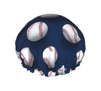 Modern Baseball White Print Shower Caps for Women, Reusable Double Layers Elastic Band Long Hair Bath Caps for Shower