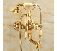 Modern Basin Mixer Tap Bathroom Sink Taps Bathtub Taps Bath Mixer Retro Vintage Brass Double Lever Wall Mounted Bath Taps with Shower Bath Mixer Shower Set Gold,B LWX