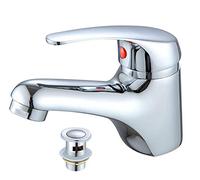 Modern Basin Sink Tap Square Mixer Chrome Monobloc Bathroom Cloakroom with Waste, Bathroom Taps Basin Sink Monobloc Mixer Faucet Cloakroom Tap & Free Fixings