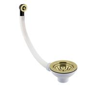 Modern Basket Strainer Plug for Kitchen & Bathroom Sinks with Overflow Waste Pipe - Brushed Brass