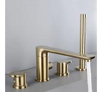 Modern Bath Mixer Tap with Shower Waterfall Bathroom Tub Tap Bath Bath Mixer Tap Set 4-Hole Bathtub Copper Double Handle Bathroom Tap Set with Hand Shower Black LWX