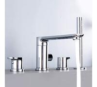 Modern Bath Mixer Tap with Shower Waterfall Bathroom Tub Tap Bath Mixer Tap Set 4-Hole Bathtub Copper Double Handle Bathroom Tap Set with Hand Shower Gold LWX