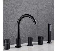 Modern Bath Mixer Tap with Shower Waterfall Bathroom Tub Tap Bathtub Mixer Tap 5 Hole Set Bath Tap with Pull-Out Hand Shower Bathroom Tap Black