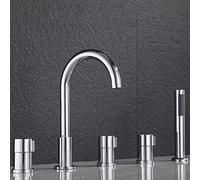 Modern Bath Mixer Tap with Shower Waterfall Bathroom Tub Tap Bathtub Mixer Tap 5 Hole Set Bath Tap with Pull-Out Hand Shower Bathroom Tap Chrome