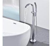 Modern Bath Mixer Tap with Shower Waterfall Bathroom Tub Tap Freestanding Bath Tap 360° Rotatable Single Hole Bathtub Mixer Waterfall with Hand Shower Chrome